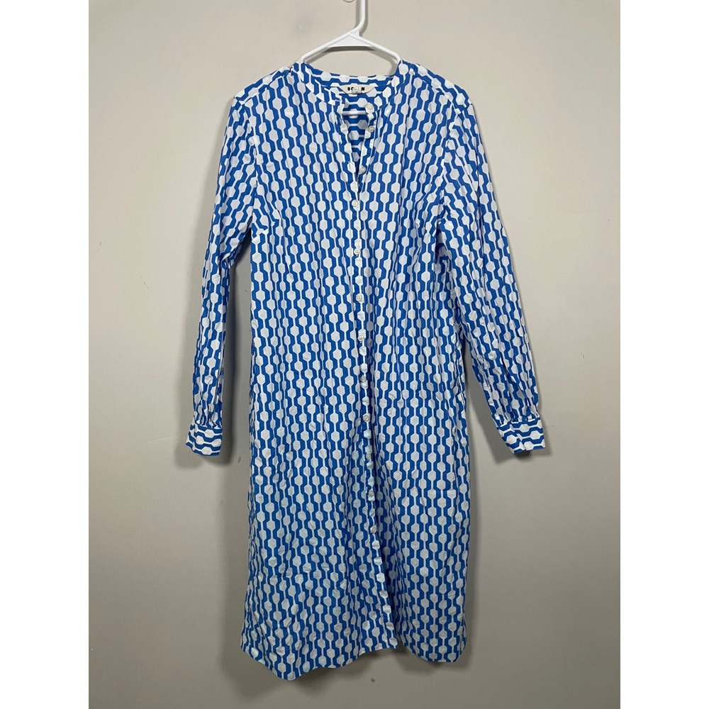 Boden Blue and White Geometric Midi Dress 100% Cotton 14